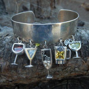 STERLING SILVER CUFF "ITS 5:00 SOMEWHERE WINE BEER